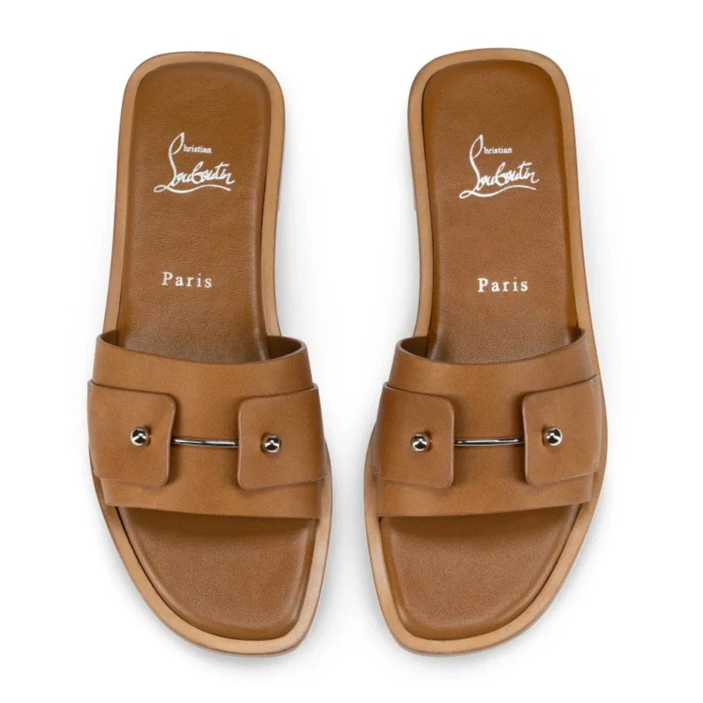 Christian Louboutin Chambelimule Donna Flat Tera Brown Leather Slide Sandal 36 - Picture 9 of 16